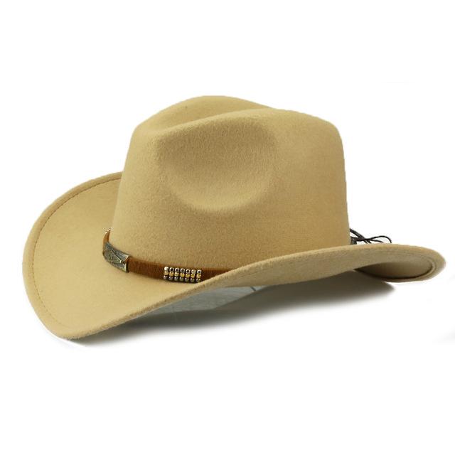 Soft Felt Vintage Western Cowboy Hat with Handmade Belt-Hats-Innovato Design-Camel-Innovato Design