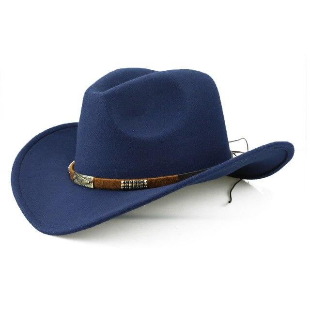 Soft Felt Vintage Western Cowboy Hat with Handmade Belt-Hats-Innovato Design-Navy Blue-Innovato Design