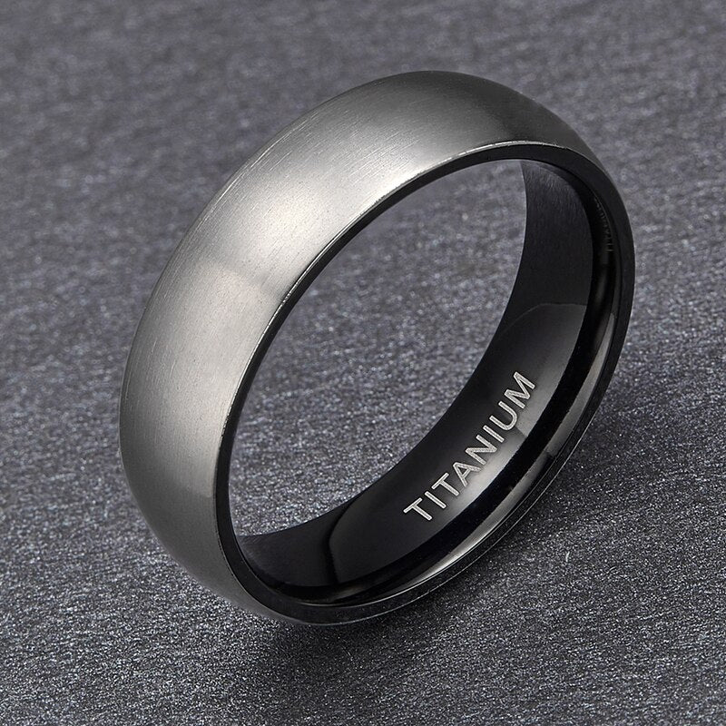 Matte Finished Silver and Black Plated Titanium Classic Wedding Band-Rings-Innovato Design-7-6mm-Innovato Design