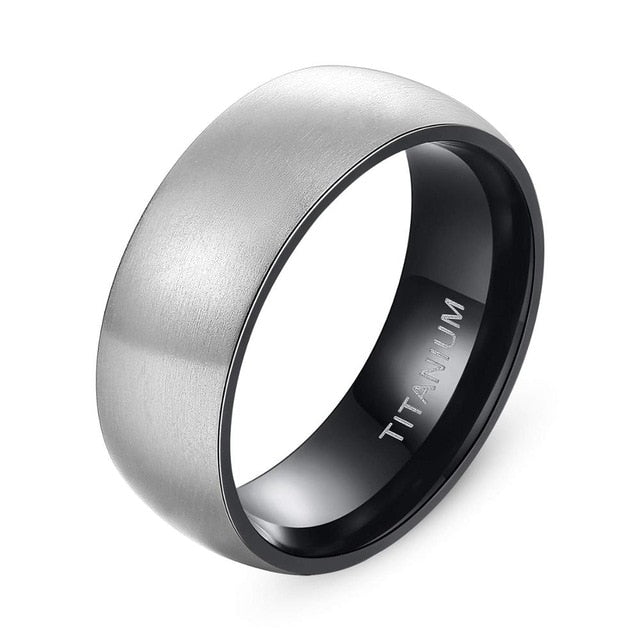 Matte Finished Silver and Black Plated Titanium Classic Wedding Band-Rings-Innovato Design-7-8mm-Innovato Design