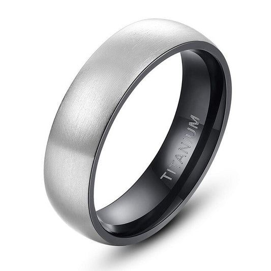 Matte Finished Silver and Black Plated Titanium Classic Wedding Band-Rings-Innovato Design-7-6mm-Innovato Design