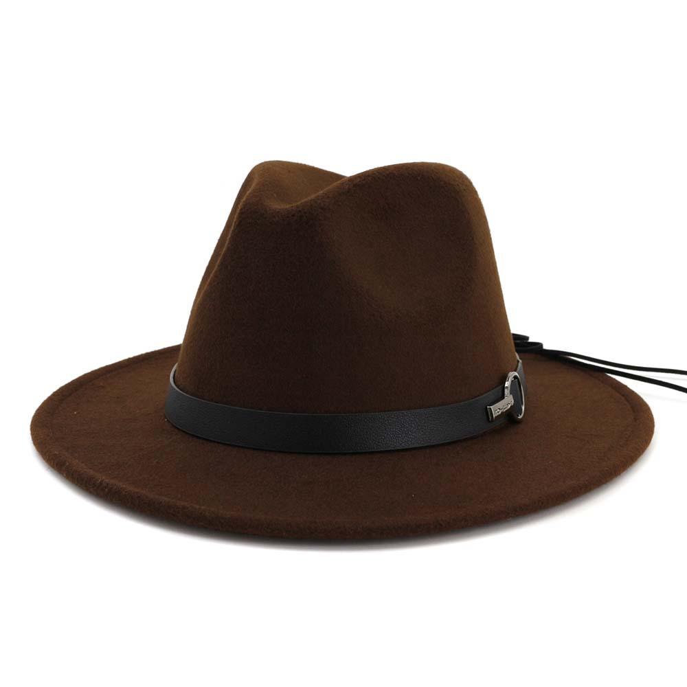 Wool Felt Fedora Panama Hat with Decorative Belt-Hats-Innovato Design-Black-L-Innovato Design
