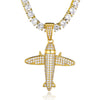 Cubic-Zirconia-Studded Aircraft Bling Hip-hop Pendant Necklace