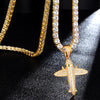Cubic-Zirconia-Studded Aircraft Bling Hip-hop Pendant Necklace
