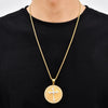 Gemstone-Studded Cross Round Bling Stainless Steel Hip-hop Pendant Necklace