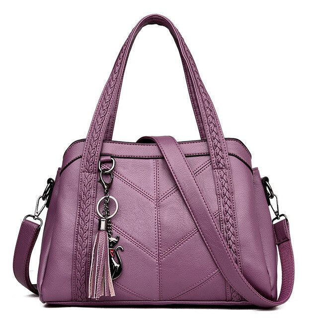 Luxury Tassel Genuine Leather Tote Bag, Shoulder Bag and Handbag-Handbags-Innovato Design-Purple-Innovato Design