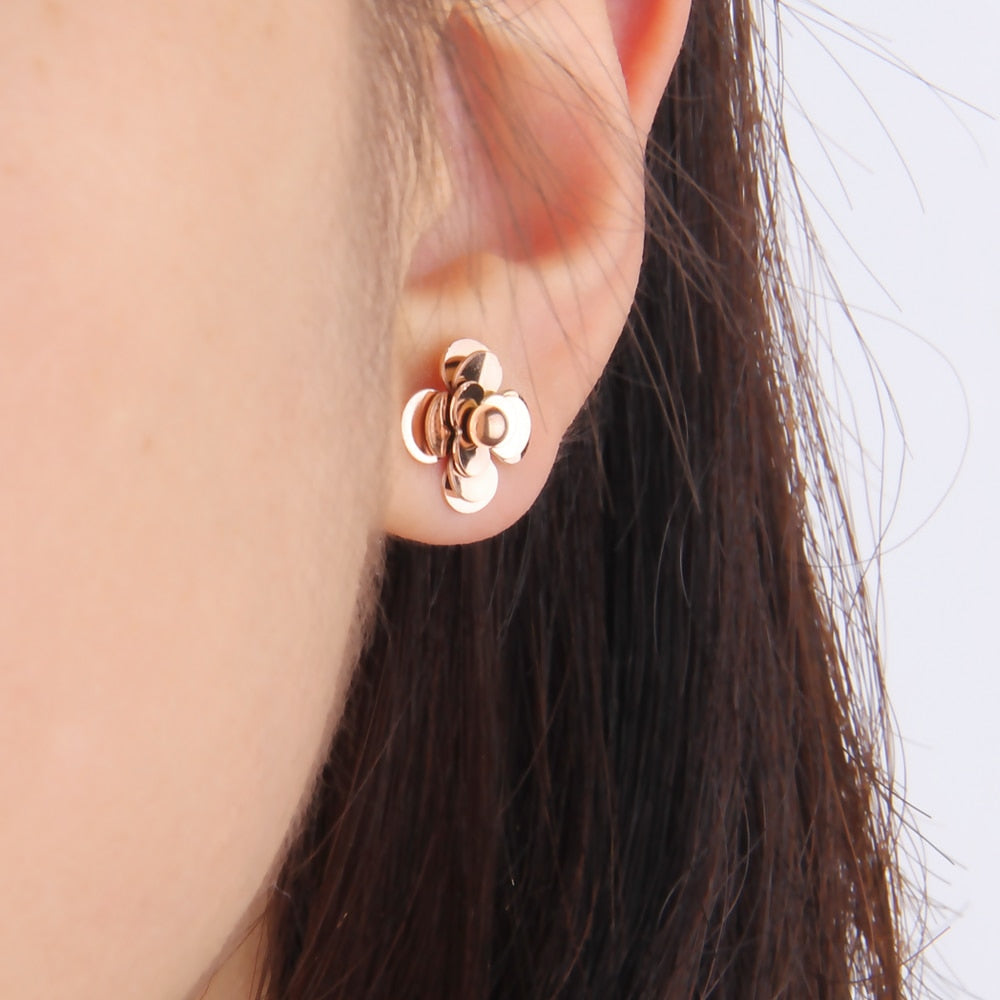 Rose-Gold-Plated Flower Stainless Steel Necklace, Earrings & Ring Fashion Jewelry Set-Jewelry Sets-Innovato Design-6-Innovato Design