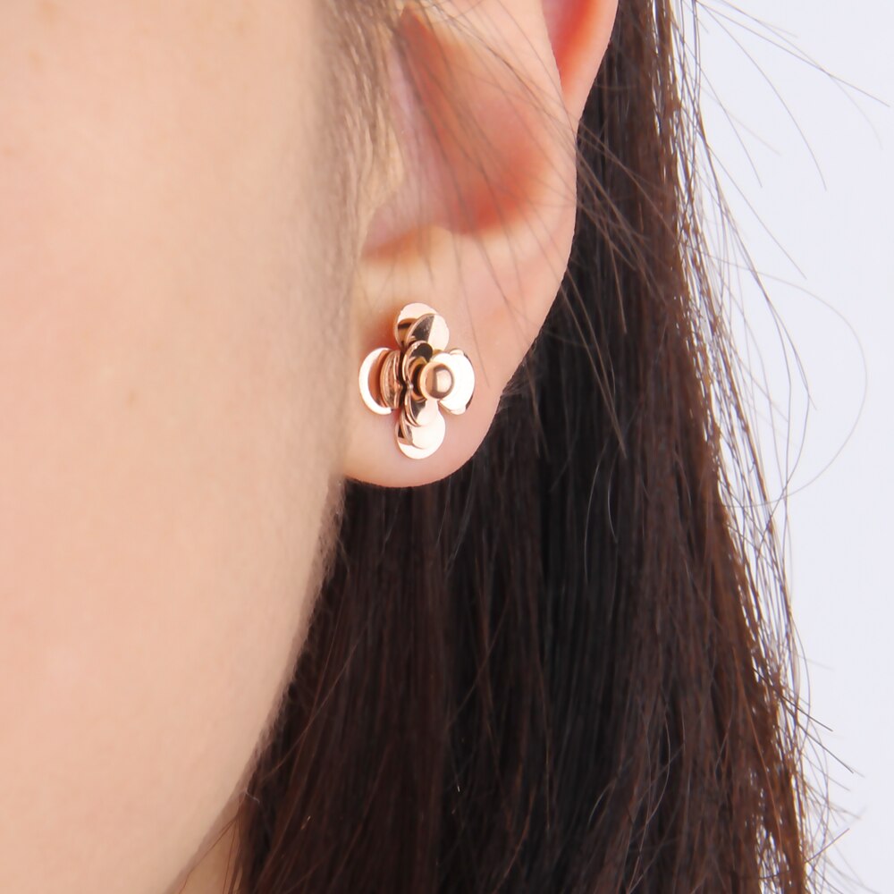 Rose-Gold-Plated Flower Stainless Steel Necklace, Earrings & Ring Fashion Jewelry Set-Jewelry Sets-Innovato Design-6-Innovato Design