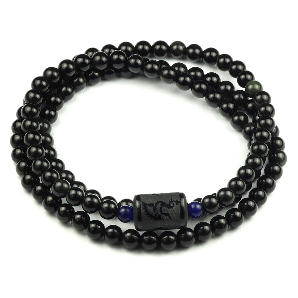 Natural Black Obsidian Stone Multilayer Beads Strand Bracelet-Necklaces-Innovato Design-8mm-Innovato Design