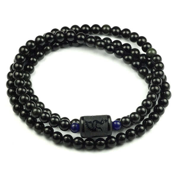 Natural Black Obsidian Stone Multilayer Beads Strand Bracelet