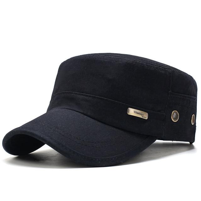 Classic Casual Adjustable Flat Top Army Military Cap-Hats-Innovato Design-Black-Innovato Design