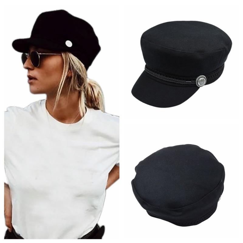 Wool Flat Cap with Large Buttons and Rope-Hats-Innovato Design-Black-Innovato Design