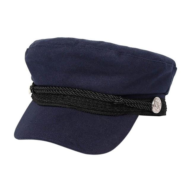 Wool Flat Cap with Large Buttons and Rope-Hats-Innovato Design-Navy Blue-Innovato Design