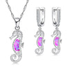 Cute Sea Horse Fire Opal Necklace & Earrings Classic Fashion Jewelry Set-Jewelry Sets-Innovato Design-Purple-Innovato Design