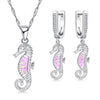 Cute Sea Horse Fire Opal Necklace & Earrings Classic Fashion Jewelry Set-Jewelry Sets-Innovato Design-Pink-Innovato Design