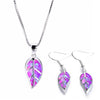 Elegant Leaves Fire Opal Necklace & Earrings Trendy Fashion Jewelry Set-Jewelry Sets-Innovato Design-Purple-Innovato Design