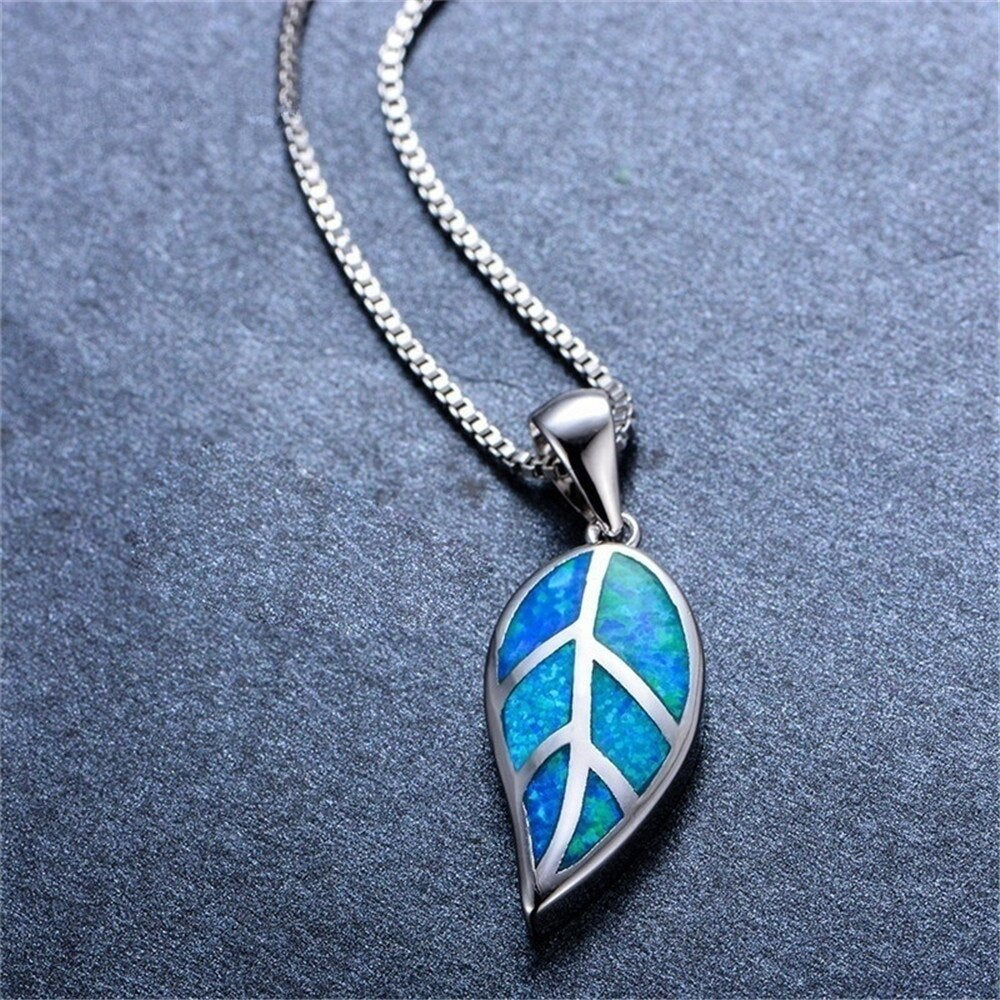 Elegant Leaves Fire Opal Necklace & Earrings Trendy Fashion Jewelry Set-Jewelry Sets-Innovato Design-Blue-Innovato Design