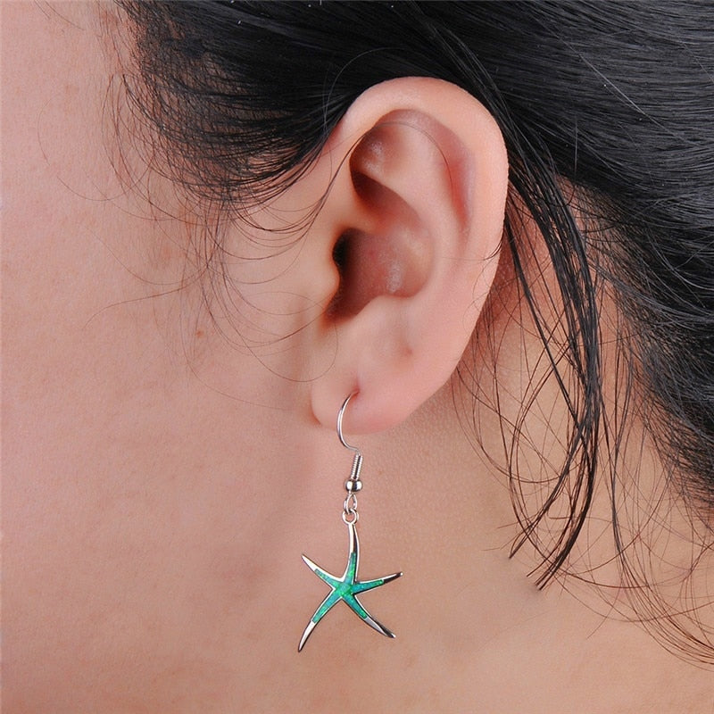 Classic Ocean Starfish Fire Opal Necklace & Earrings Trendy Wedding Jewelry Set-Jewelry Sets-Innovato Design-Blue-Innovato Design