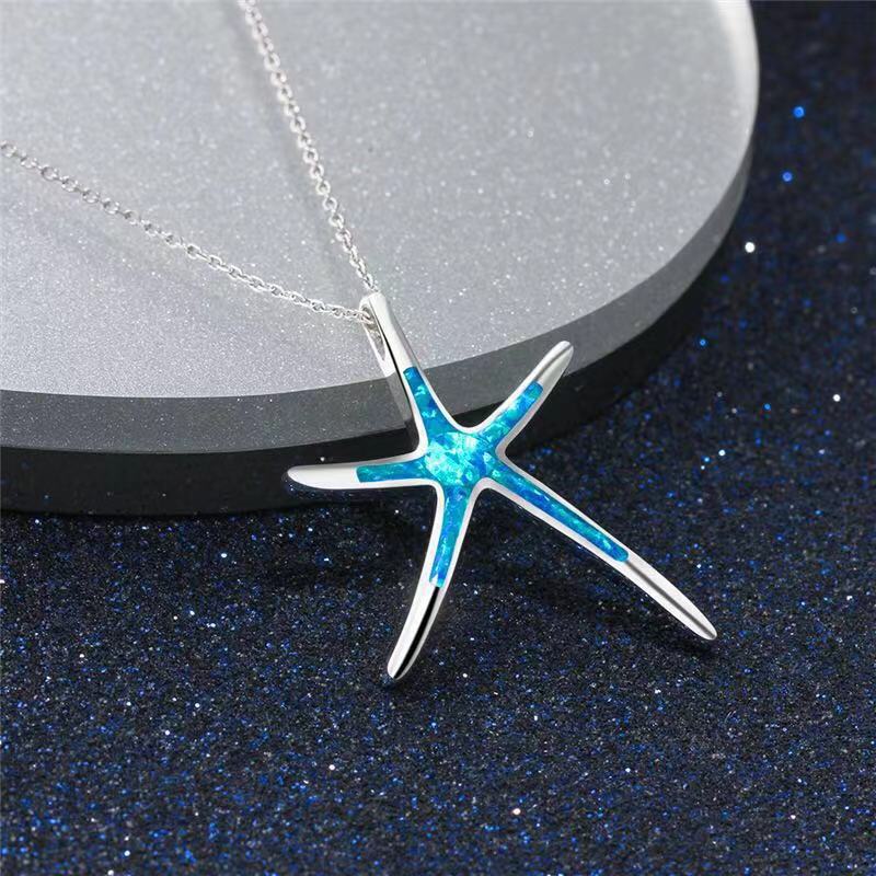 Classic Ocean Starfish Fire Opal Necklace & Earrings Trendy Wedding Jewelry Set-Jewelry Sets-Innovato Design-Blue-Innovato Design