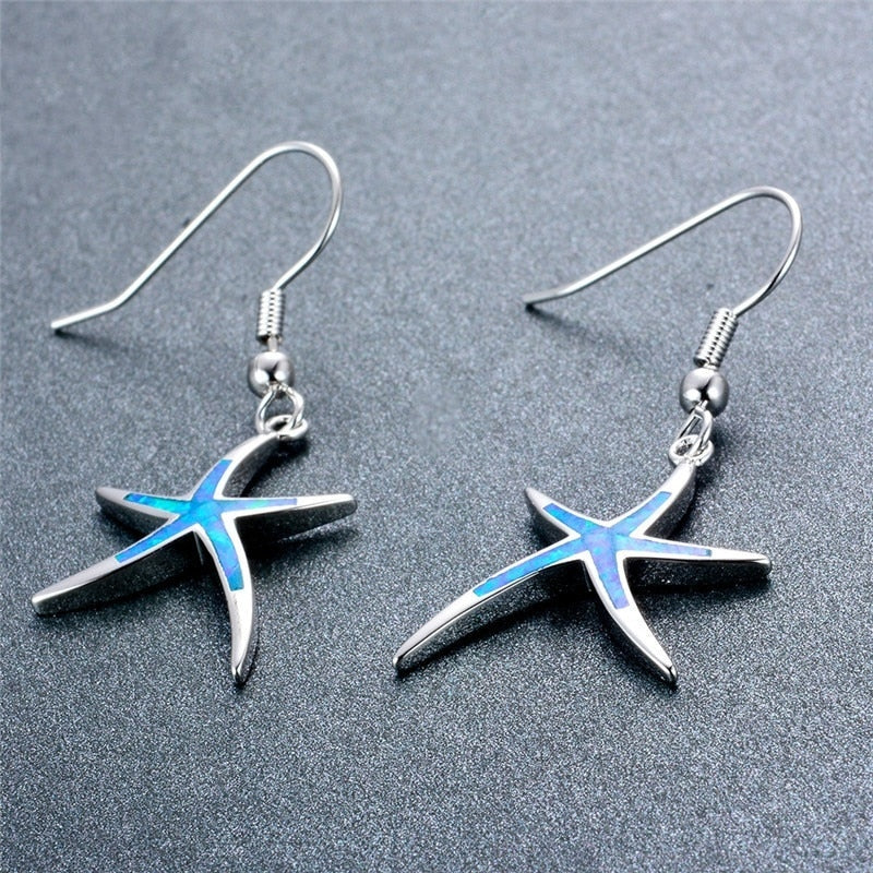 Classic Ocean Starfish Fire Opal Necklace & Earrings Trendy Wedding Jewelry Set-Jewelry Sets-Innovato Design-Blue-Innovato Design
