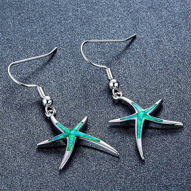 Classic Ocean Starfish Fire Opal Necklace & Earrings Trendy Wedding Jewelry Set-Jewelry Sets-Innovato Design-Blue-Innovato Design