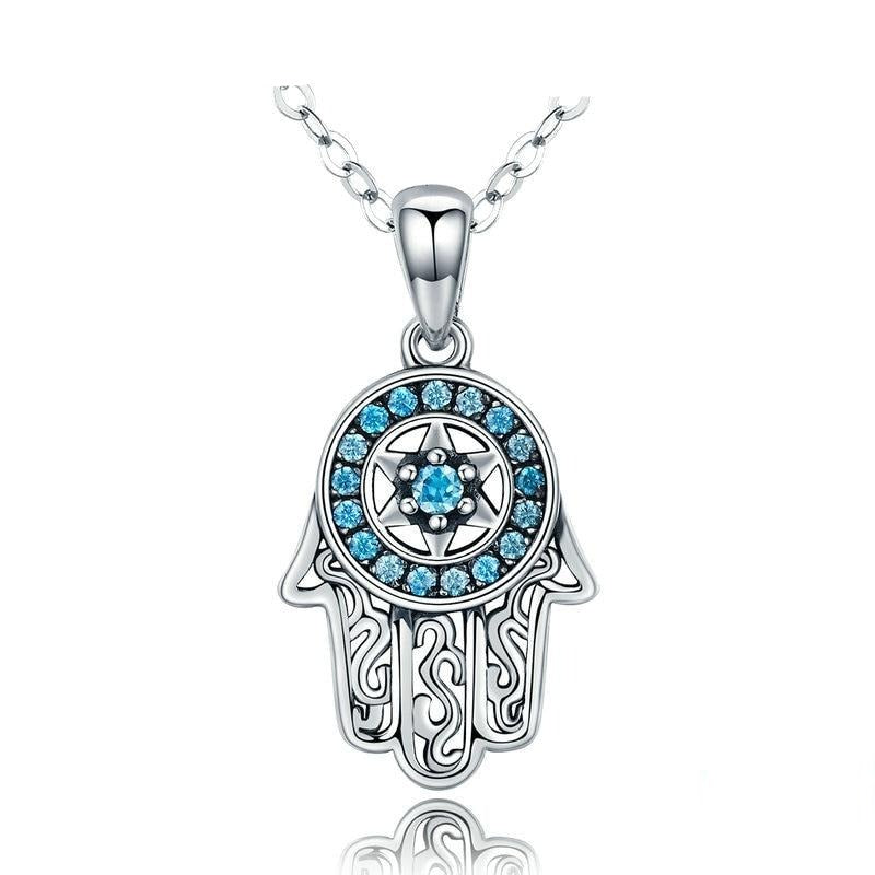 Hand of Fatima Cubic Zirconia 925 Sterling Silver Fashion Pendant Necklace-Necklaces-Innovato Design-Innovato Design