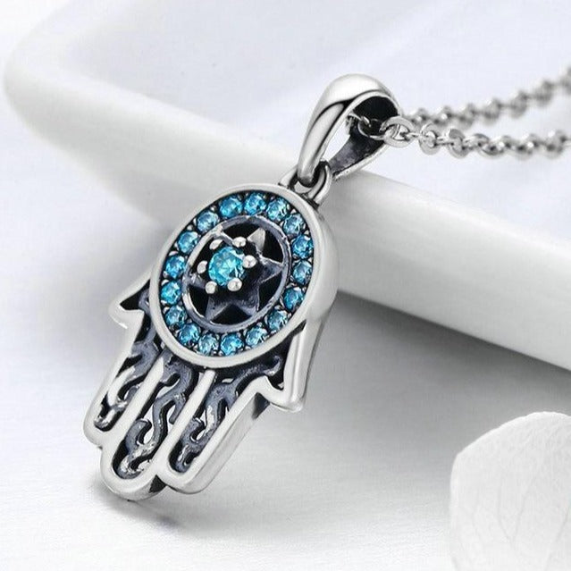 Hand of Fatima Cubic Zirconia 925 Sterling Silver Fashion Pendant Necklace-Necklaces-Innovato Design-Innovato Design