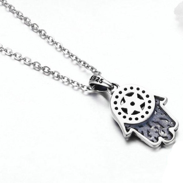 Hand of Fatima Cubic Zirconia 925 Sterling Silver Fashion Pendant Necklace-Necklaces-Innovato Design-Innovato Design