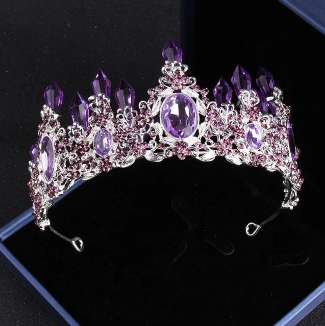 White/Purple Crystal Tiara, Necklace & Earrings Wedding Jewelry Set-Jewelry Sets-Innovato Design-Purple-Innovato Design