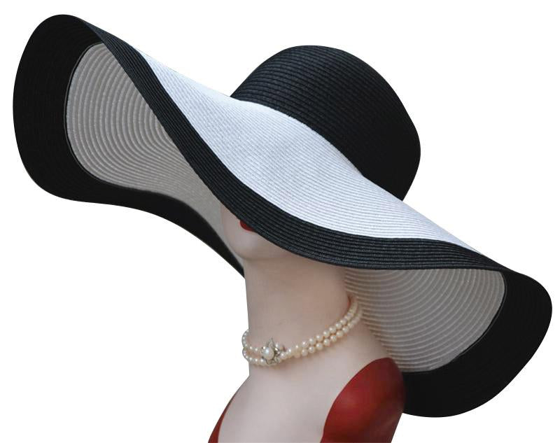 Extra Large Wide Brim Floppy Straw Sun Hat-Hats-Innovato Design-Black Top White Brim-Innovato Design