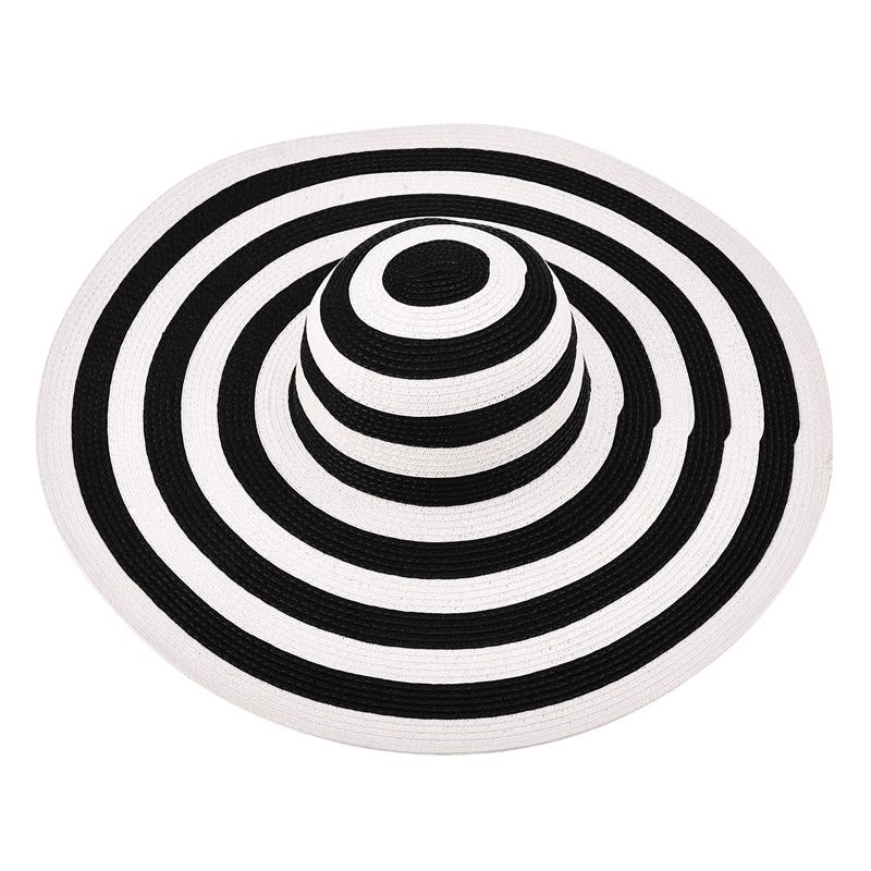 Extra Large Wide Brim Floppy Straw Sun Hat-Hats-Innovato Design-Black White Stripe-Innovato Design