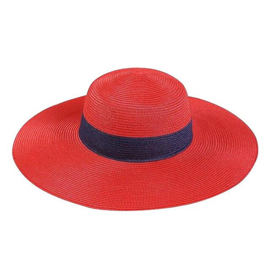Foldable Large Brim Straw Sun Hat-Hats-Innovato Design-Red-Innovato Design
