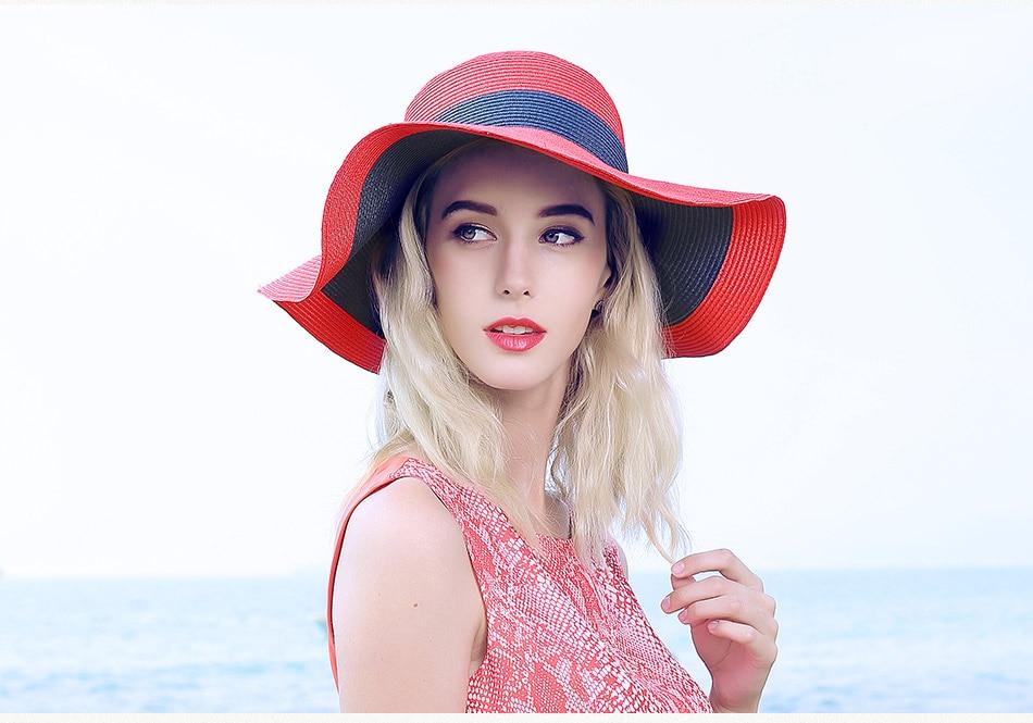 Foldable Large Brim Straw Sun Hat-Hats-Innovato Design-Red-Innovato Design