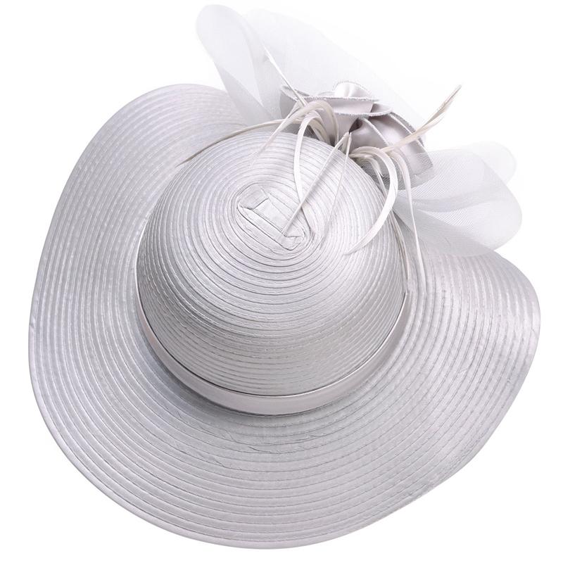 Floppy Wide Brim Floral Satin Sun Hat with Feathers-Hats-Innovato Design-Black-Innovato Design