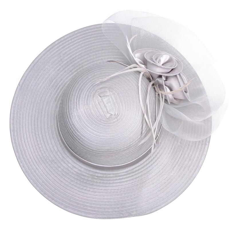Floppy Wide Brim Floral Satin Sun Hat with Feathers-Hats-Innovato Design-Black-Innovato Design