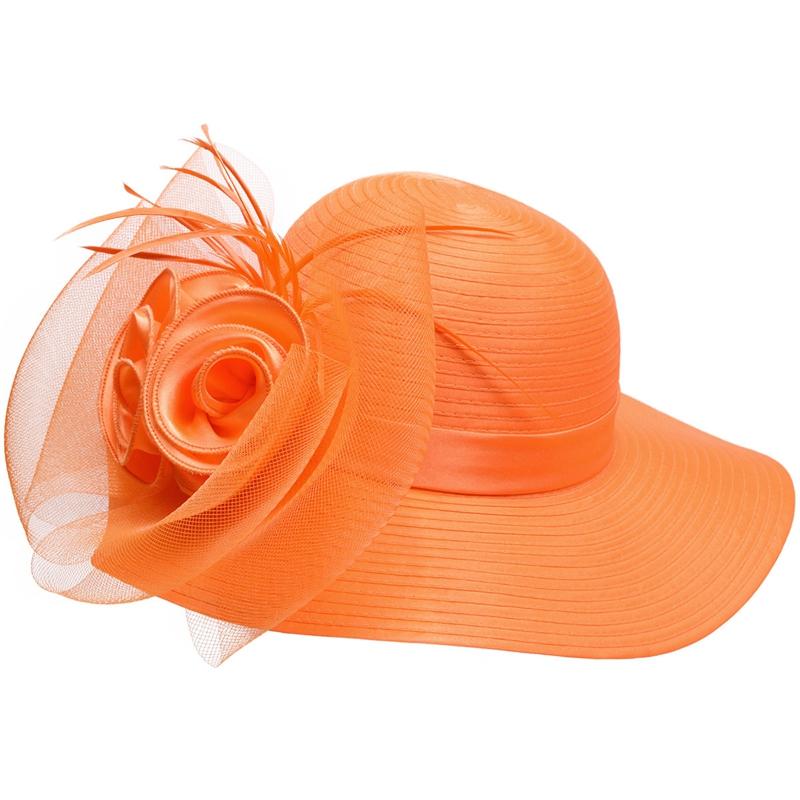 Floppy Wide Brim Floral Satin Sun Hat with Feathers-Hats-Innovato Design-Black-Innovato Design