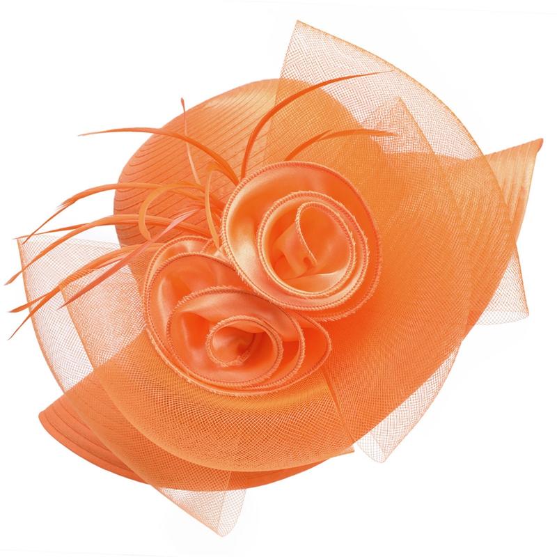 Floppy Wide Brim Floral Satin Sun Hat with Feathers-Hats-Innovato Design-Orange-Innovato Design