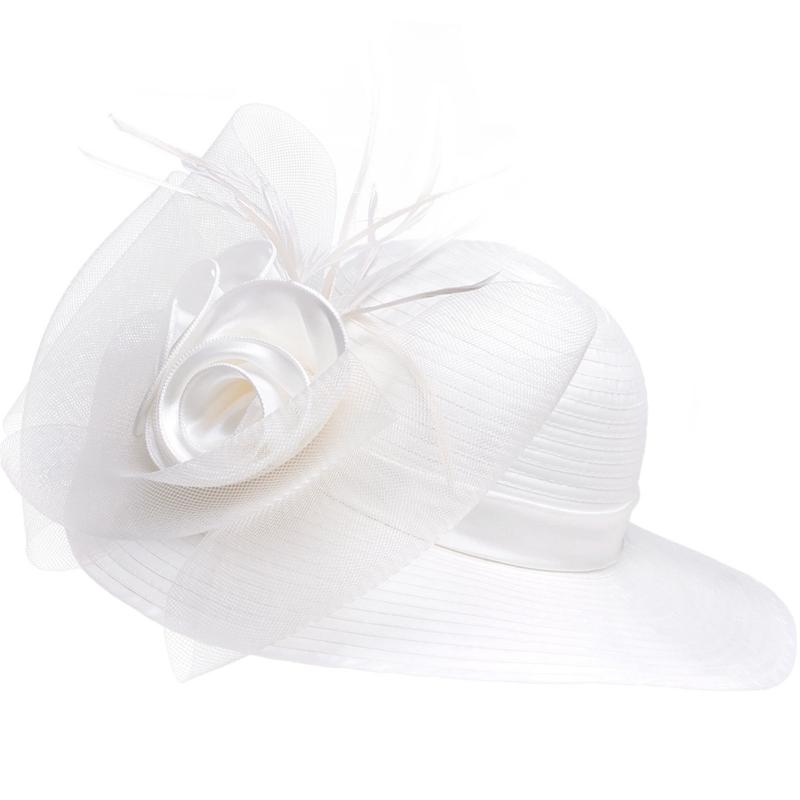 Floppy Wide Brim Floral Satin Sun Hat with Feathers-Hats-Innovato Design-Black-Innovato Design