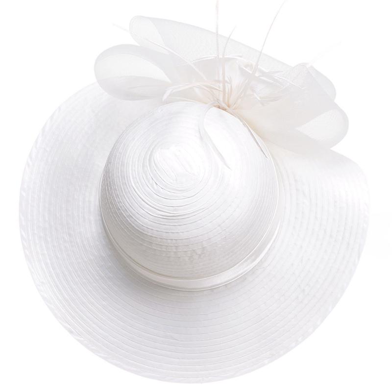 Floppy Wide Brim Floral Satin Sun Hat with Feathers-Hats-Innovato Design-Black-Innovato Design