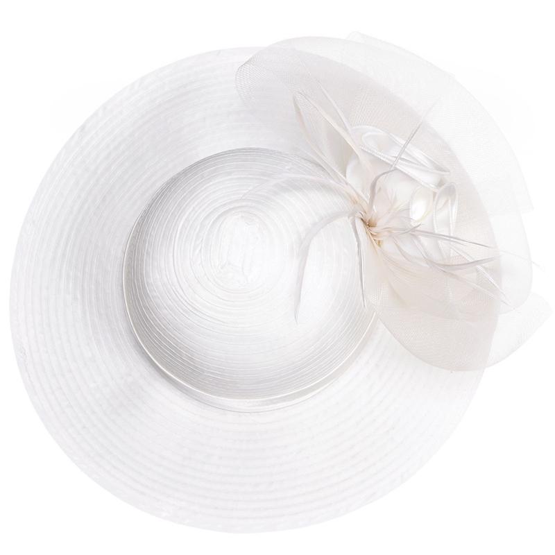 Floppy Wide Brim Floral Satin Sun Hat with Feathers-Hats-Innovato Design-Black-Innovato Design