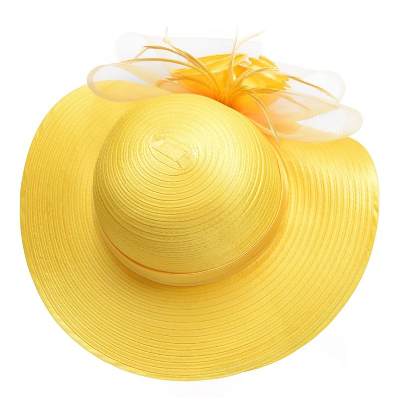 Floppy Wide Brim Floral Satin Sun Hat with Feathers-Hats-Innovato Design-Black-Innovato Design