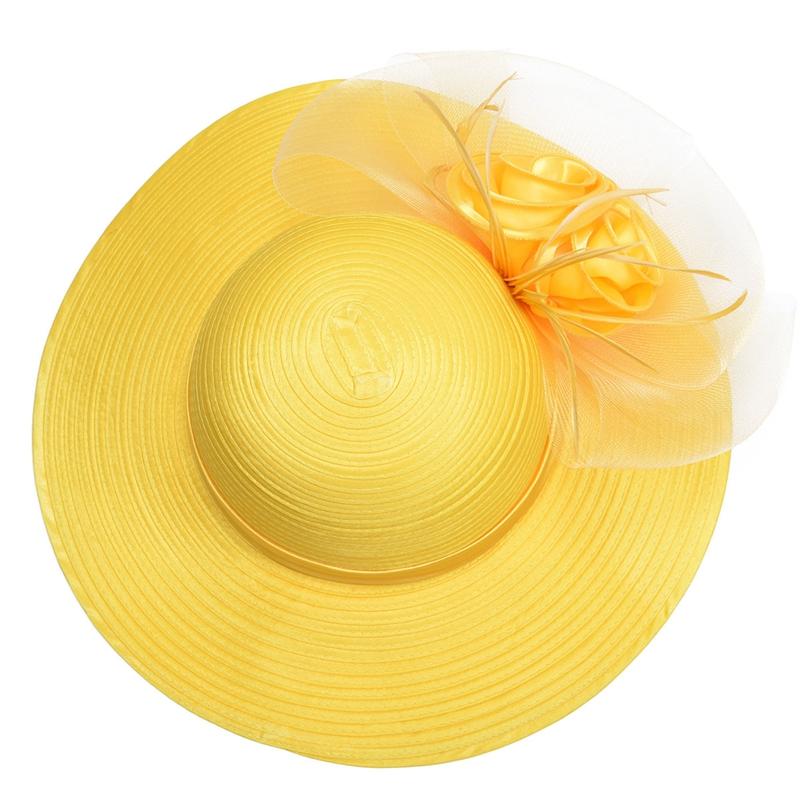 Floppy Wide Brim Floral Satin Sun Hat with Feathers-Hats-Innovato Design-Black-Innovato Design