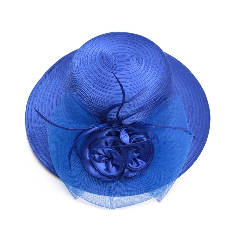 Floppy Wide Brim Floral Satin Sun Hat with Feathers-Hats-Innovato Design-Black-Innovato Design