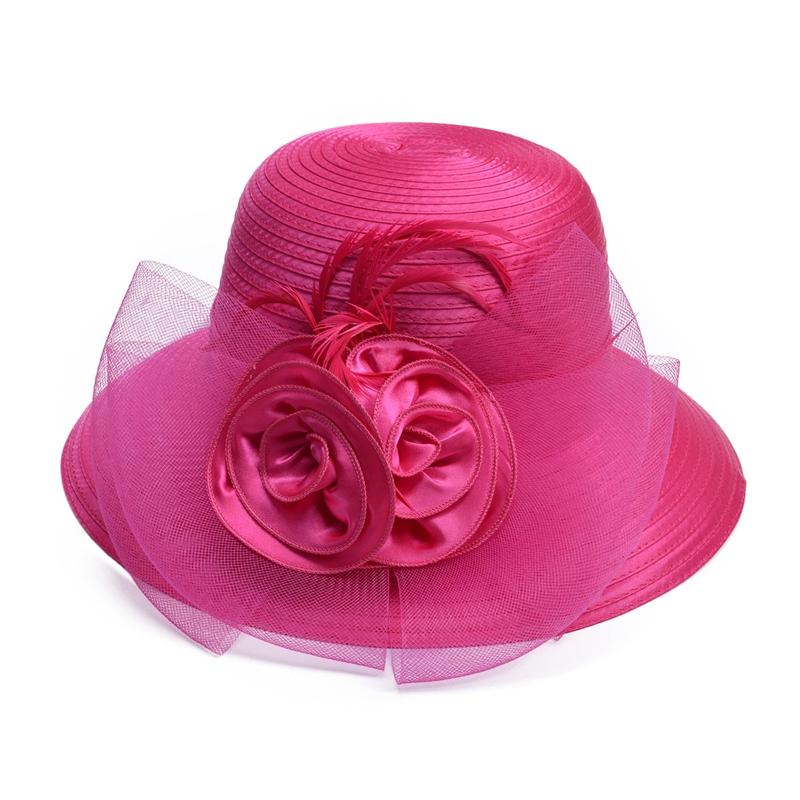 Floppy Wide Brim Floral Satin Sun Hat with Feathers-Hats-Innovato Design-Black-Innovato Design