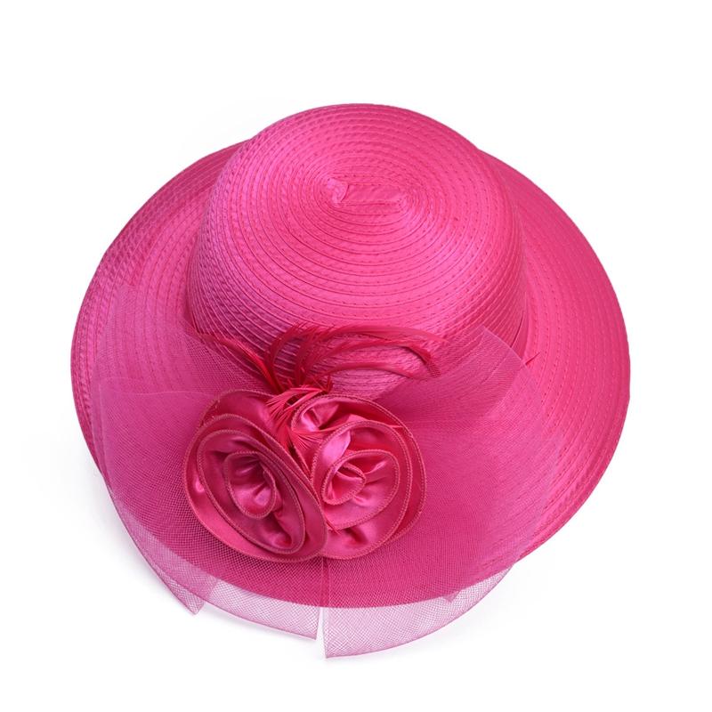 Floppy Wide Brim Floral Satin Sun Hat with Feathers-Hats-Innovato Design-Black-Innovato Design