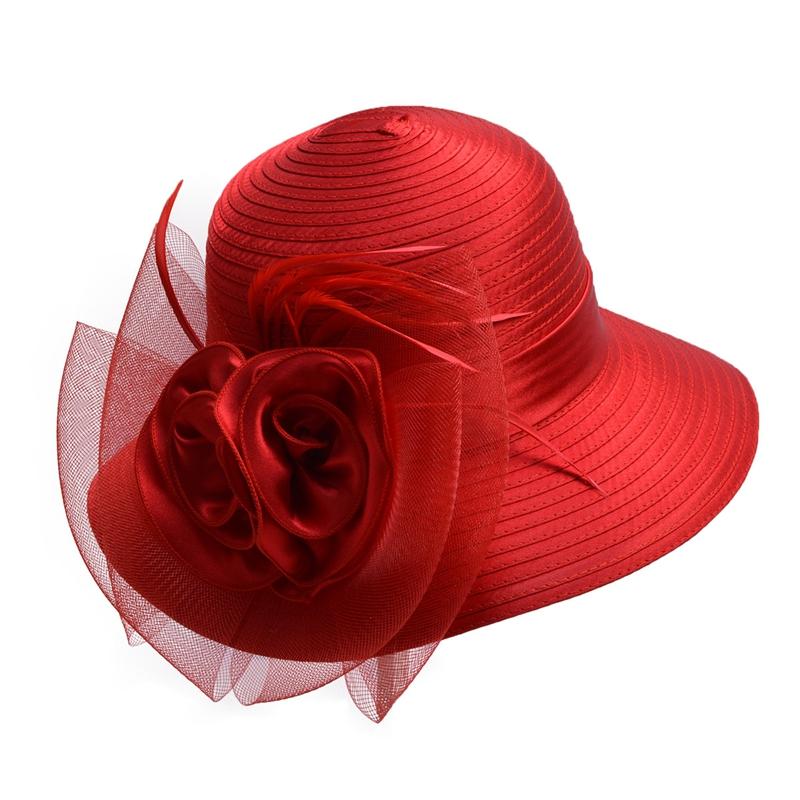 Floppy Wide Brim Floral Satin Sun Hat with Feathers-Hats-Innovato Design-Black-Innovato Design