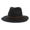 Vintage Straw Panama Hat with Leather Belt Bowknot-Hats-Innovato Design-Black-Innovato Design