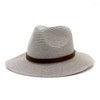 Vintage Straw Panama Hat with Leather Belt Bowknot-Hats-Innovato Design-Grey-Innovato Design