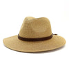 Vintage Straw Panama Hat with Leather Belt Bowknot-Hats-Innovato Design-Khaki-Innovato Design