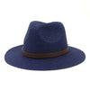 Vintage Straw Panama Hat with Leather Belt Bowknot-Hats-Innovato Design-Navy Blue-Innovato Design